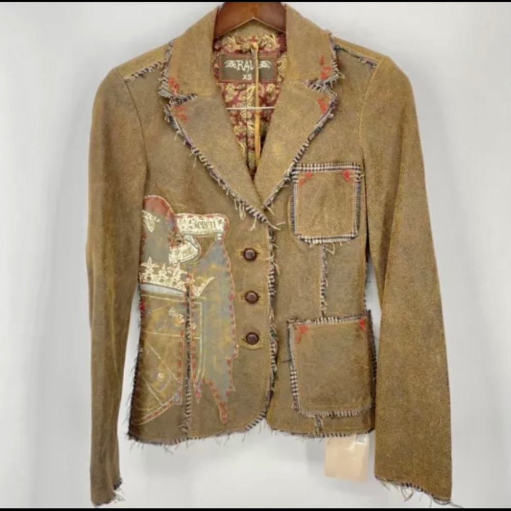 Raw 7 Leather Jacket size XS Womens Brown Patchwork Frayed New with Tags